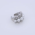 Detailed macro view of an elegant open ring with white pearls and silver metal beads - Silver Multi-row Mixed Beads-H