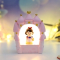 Pink castle night light with princess figure and warm LED glow for desk decoration - Night Light / Little Princess