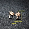 Minimalist coconut tree earrings in rose gold stainless steel with shiny metallic finish - Palm Tree (075) / Rose Gold
