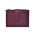 Deep red short bifold wallet with top zipper and secure snap closure in PU leather - Red