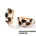 Orecchini pendenti dorati con zirconi bianchi e neri, misura 2,3 cm x 1,1 cm, peso 9g - Base Oro Stile Strass Nero e Bianco (KSE00001KCGWHBK)