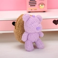 Miniature purple sherpa bear coin purse with zipper and lanyard for lipsticks - Bear Pack - Brown