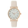 Women's quartz watch with cream leather strap and rose gold textured dial with numbers - Khaki