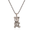 Collier avec pendentif ours 3D argenté aux symboles punk et chaîne corde pour streetwear - Argent Antique Gravé (Chaîne Torsadée)