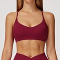 Weinroter Sport-BH mit überkreuzter Vorderseite und V-Ausschnitt Yoga-Top für Damen - XL / Kirschrot