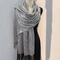 Elegant silver metallic shawl scarf with fringe details on a black evening dress - Standard / 180x70cm / Gray