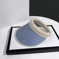 Light blue woven straw sun visor hat for women with elegant pearl edge trim - Sky Blue
