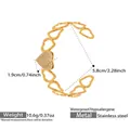 Detailed view of hollow heart stainless steel bracelet with white zircon inlay - Pave Zirconia Heart Style-Gold (Z561)