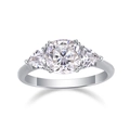 Silver 925 moissanite ring with cushion-cut center stone and pear-shaped side accents - R12946/*7*7-gra/black Card / US Size 7 / Circumference 54.3mm