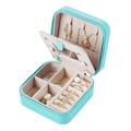 Portable mint green jewelry box with mirror and sections for rings and necklaces - Blue