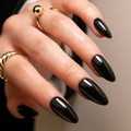 Glänzende schwarze künstliche Nägel in Mandelform mit hochwertigem Spiegel-Effekt - Schwarz (JP3150)