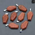 Red sandstone mini coffin charms with sparkling finish and metal rings for necklaces - Gold Sand Stone (Synthetic)