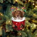 Weihnachts-Beagle-Hund im roten Socken-Anhänger mit Rentiergeweih und Schneeflocken - Beagle Typ 3