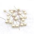 Detailed macro shot of cream faux pearl stamens with flexible brown wire for DIY crafts - 15mm / Cream