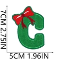 Weihnachtlicher bestickter Buchstabe C Aufnäher, grün mit roter Schleife, 7x5cm - Weihnachtsbuchstabe-C