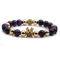 Crown beaded bracelet featuring purple tiger eye stones and gold-tone micro-pave crown charm - Purple Tiger Eye Gold