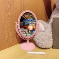 Vintage pink oval desktop makeup mirror with a double-sided rotatable design for vanity - Oval / Pink
