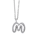 Polished silver initial necklace with small 3D letter m pendant and O-chain for women - M