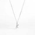 Close-up of S925 sterling silver letter K pendant necklace with sparkling micro-pave crystals - 925 Silver / Letter K