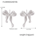 Silver bow knot stud earrings in titanium steel with detailed size measurements - Steel