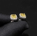 Square yellow zircon stud earrings with micro-pave diamonds and silver plating - Yellow