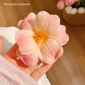 Pink tulip hair scrunchie with gradient floral ribbons and delicate yellow pistils - Orange Pink Open Tulip Hair Clip
