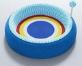 Panier griffoir bleu pour chat avec tissage en spirale coloré et jouet pompon interactif - Ciel Étoilé Enfoncé Rond