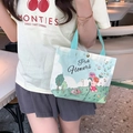 Cartoon canvas tote bag with floral bear print and mint green handles for women - Floral Piggy