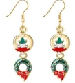 Christmas wreath and tree earrings with green enamel and festive red bow detail - Tree Wreath Drop (EHMT-045HJ-JS)