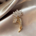 Golden wheat flower brooch with sparkling rhinestones on elegant silver silk fabric - 393# Lotus