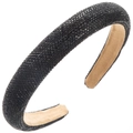 Chic padded headband with black rhinestones for a high cranial top look on white background - Black