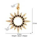 Gold sunburst charm pendant with white and black zircons and 5mm hanging loop - Gold Sunburst Black and White Zircon