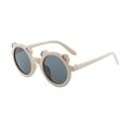 Beige bear-shaped round sunglasses for kids with dark lenses and cute ear detail - Grey Frame