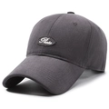 Dark grey cotton baseball cap featuring an oval Prebe letter embroidery patch - Adjustable / Gray