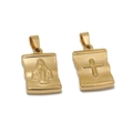 Golden embossed Saint Mary and cross scroll pendant in vintage stainless steel style - Stainless Steel / Gold-Virgin Mary