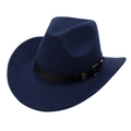 Deep blue western cowboy hat in felt with black leather band and metal buckle - One Size (57cm) / Navy Blue