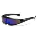 Futuristic wraparound sports sunglasses with purple blue gradient mirrored lens - Black Frame Blue Mirrored Lens