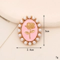 Vintage style pink enamel rose pendant with gold relief and pearl border - Drip Oil Artificial Pearl Rose Pink