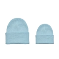 Light blue parent-child knit beanie set with ribbed texture on a white background - Sky Blue