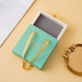 Mint green drawer jewelry gift box with gold ribbon handle and velvet insert - Tiffany Blue (With Logo)