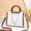 Elegant white and brown color-block PU leather handbag with adjustable crossbody strap - White & Brown