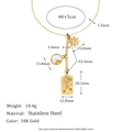 Collar de acero inoxidable chapado en oro de 18K con colgantes de estrella y luna y medidas - Collar Con Colgante Cuadrado De Borla Individual - Dorado