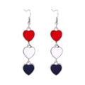 Zinc alloy triple heart dangle earrings in red, white, and blue enamel American flag colors - Style 54-Red White Blue Triple Heart Drop Earrings