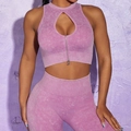 Completo yoga viola vintage con top allacciato al collo cut-out e leggings a vita alta - S / Rosa