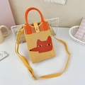 Detail of cute knitted fox crossbody bag with orange handle and soft woven texture - 15-Orange Red Fox