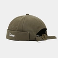 Detail of army green docker cap with Forever embroidery and adjustable buckle strap - Adjustable / Army Green
