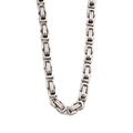 Macro view of interlocking silver stainless steel curb chain links with metallic finish - 5mm Steel Color Byzantine Necklace (CK1176)