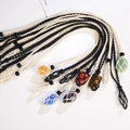 Handmade woven crystal necklace set with natural tiger eye and amethyst stones - Black