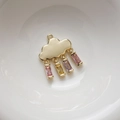 14K gold plated cloud pendant with colorful rectangular zircon stones on white ceramic - 14K Gold Rectangle Cloud
