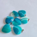 Blue striped agate heart pendants with silver bails for DIY jewelry making - Lake Blue Agate